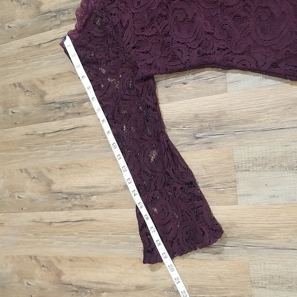 ADRIANNA PAPELL Brown Wide Neckline Off Shoulder Flare Sleeve Lace Shirt Top - Picture 13 of 14